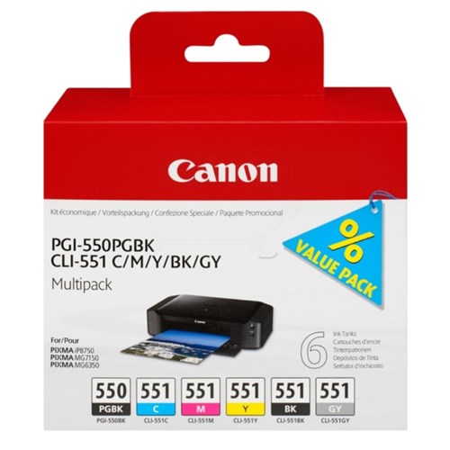 CANON bläck Multi Pack Incl PGI-550/CLI-551 PGBK (C/M/Y/BK/GY)